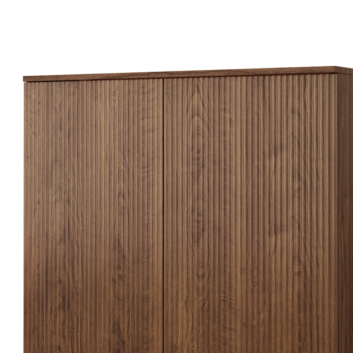 Vetra – Tall Walnut Wood Display Cabinet with LED & Ribbed Doors – 80 cm