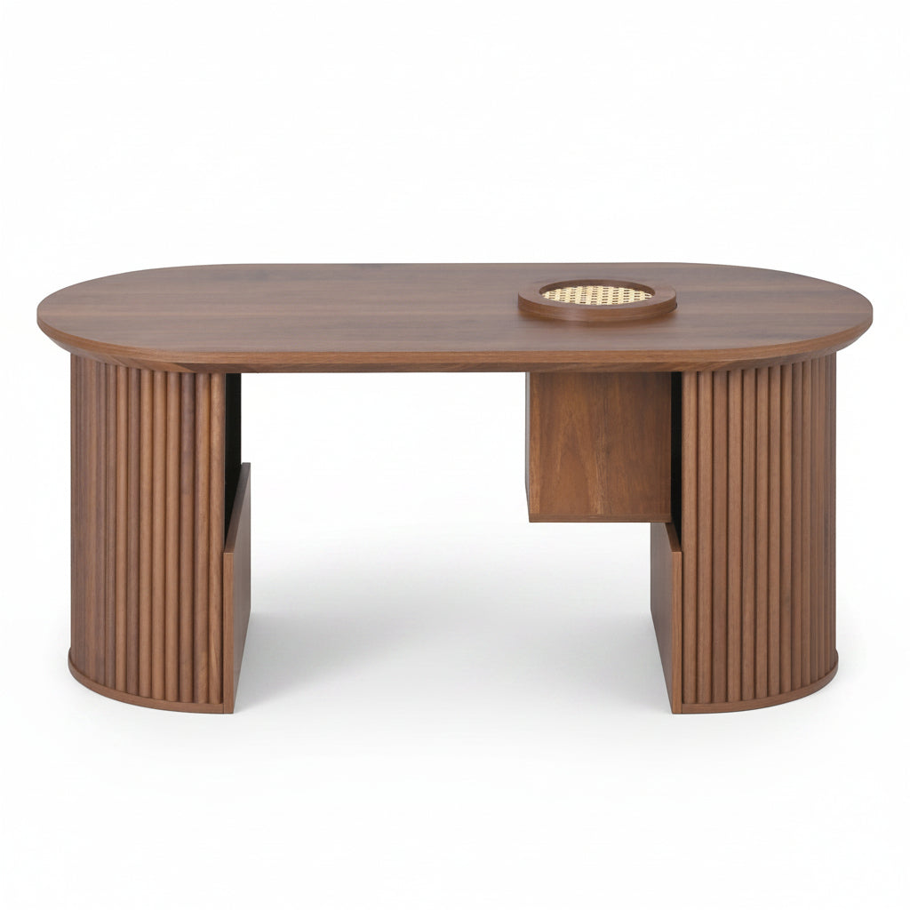Arvo – Table Basse Organique en Noyer avec Rangement Intégré