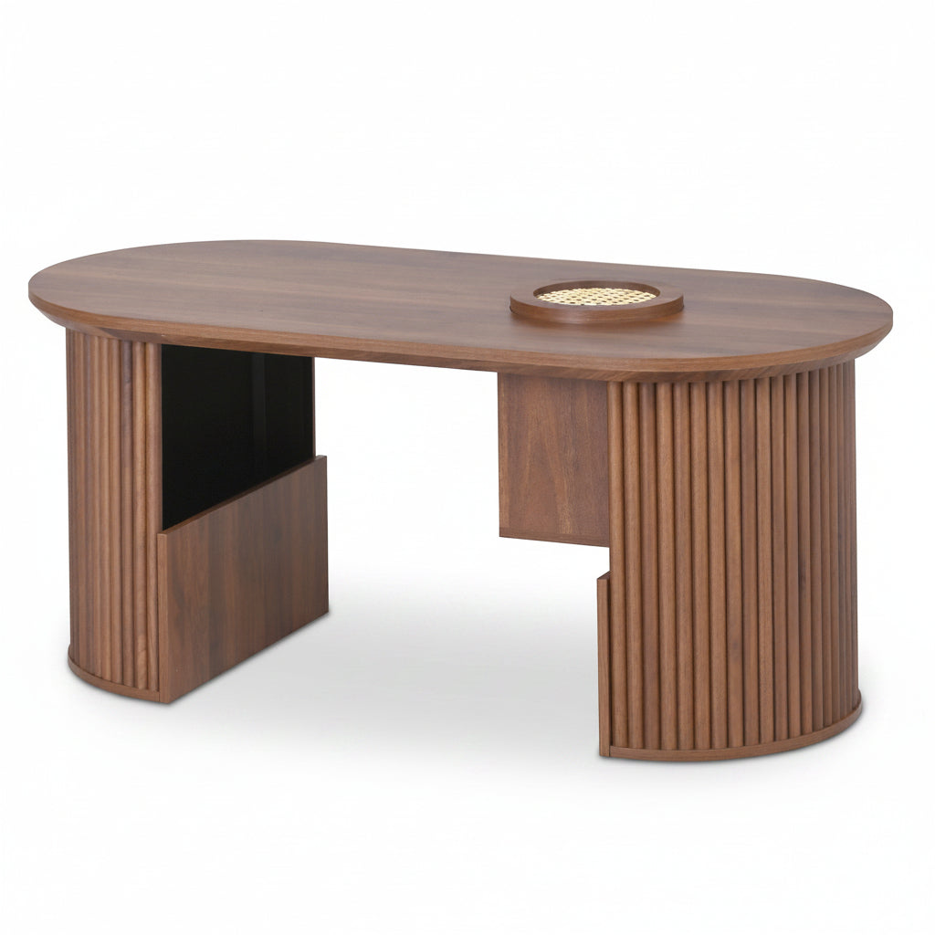 Arvo – Table Basse Organique en Noyer avec Rangement Intégré