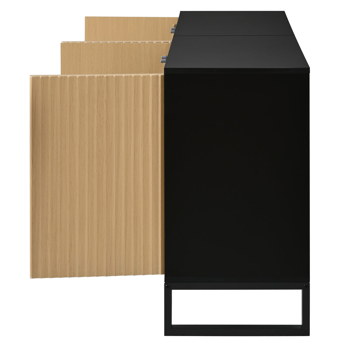 Milo – Buffet 4 Portes en Bois & Noir avec Rangements – 160 cm