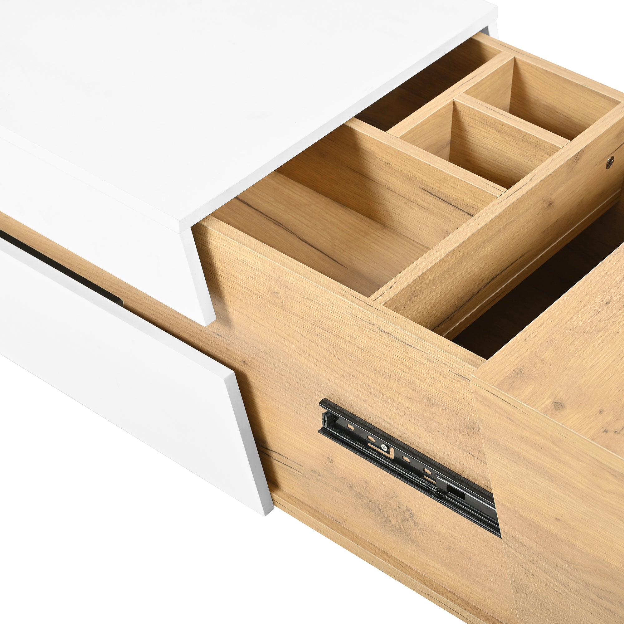 Oria – Table Basse Moderne avec Rangements Cachés en Bois Clair & Blanc