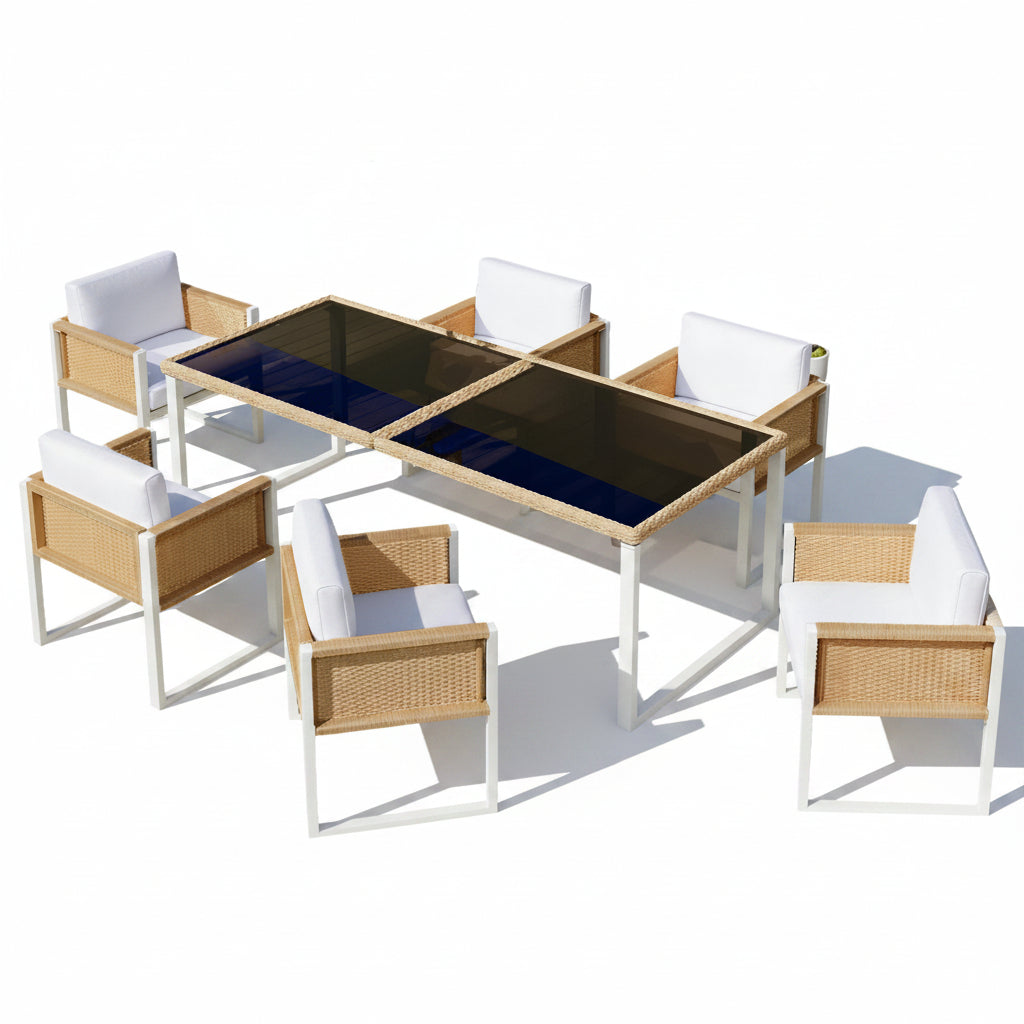 Sora – Ensemble Table de Jardin 170 cm & 6 Chaises en Résine Tressée