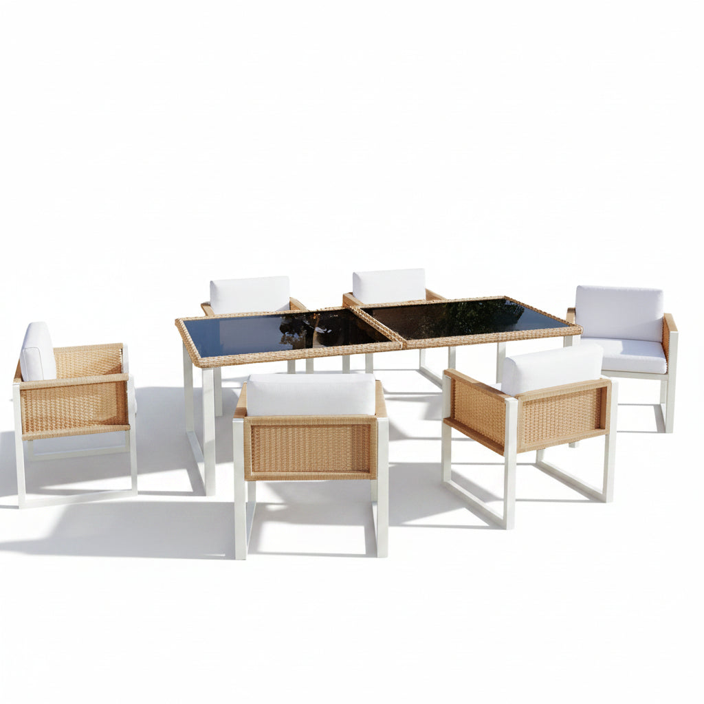 Sora – Ensemble Table de Jardin 170 cm & 6 Chaises en Résine Tressée