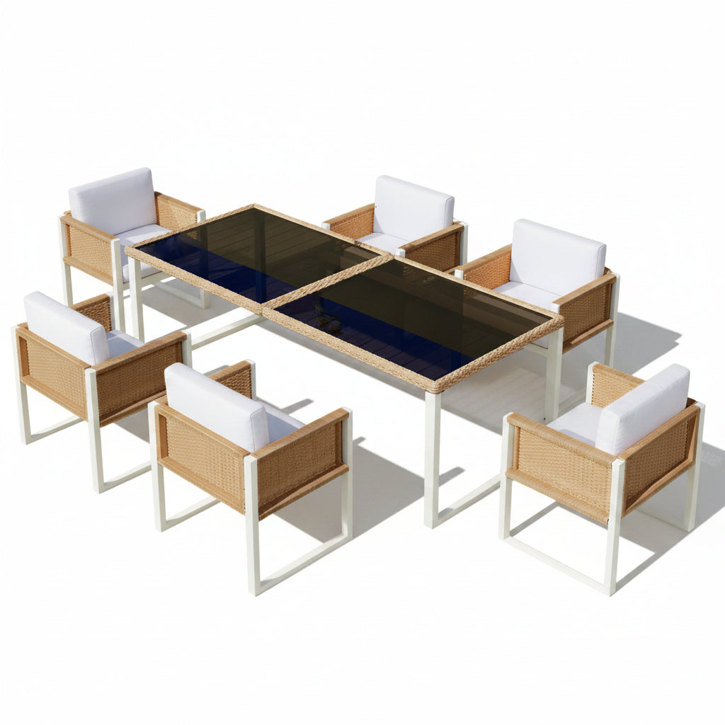 Sora – Ensemble Table de Jardin 170 cm & 6 Chaises en Résine Tressée