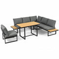 Lune – Salon de Jardin d'Angle Modulable 5 Places avec Table Effet Bois