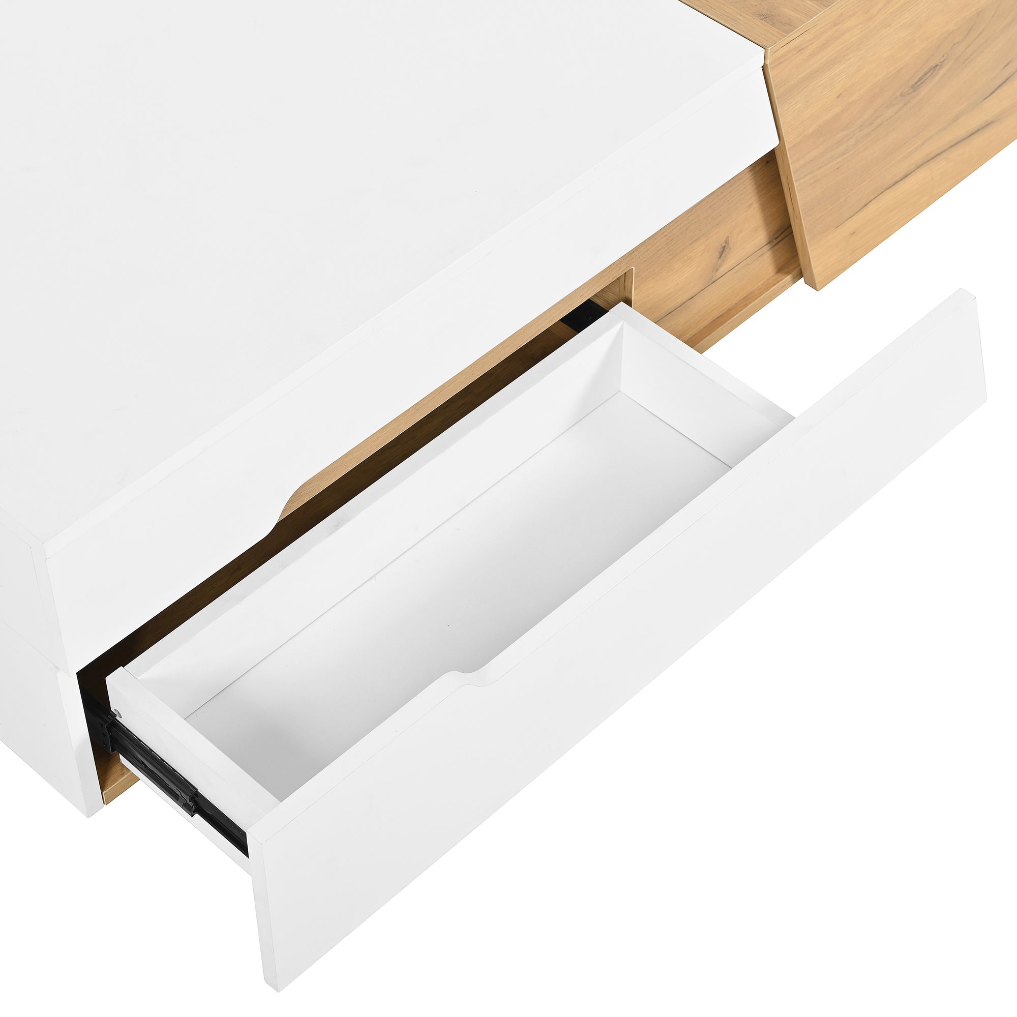 Oria – Table Basse Moderne avec Rangements Cachés en Bois Clair & Blanc