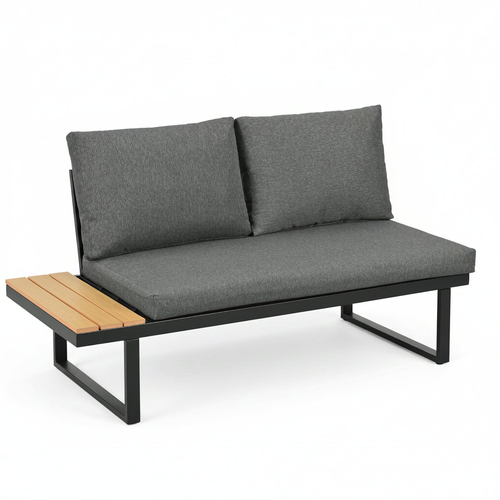 Lune – Salon de Jardin d'Angle Modulable 5 Places avec Table Effet Bois