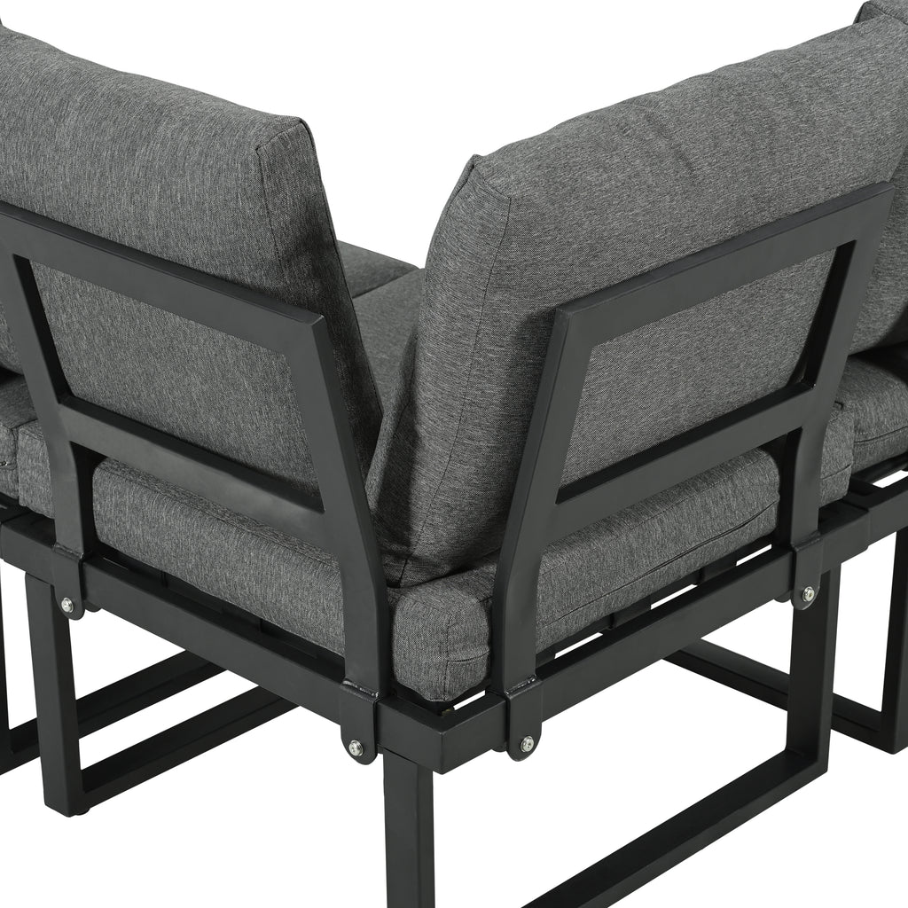 Lune – Salon de Jardin d'Angle Modulable 5 Places avec Table Effet Bois