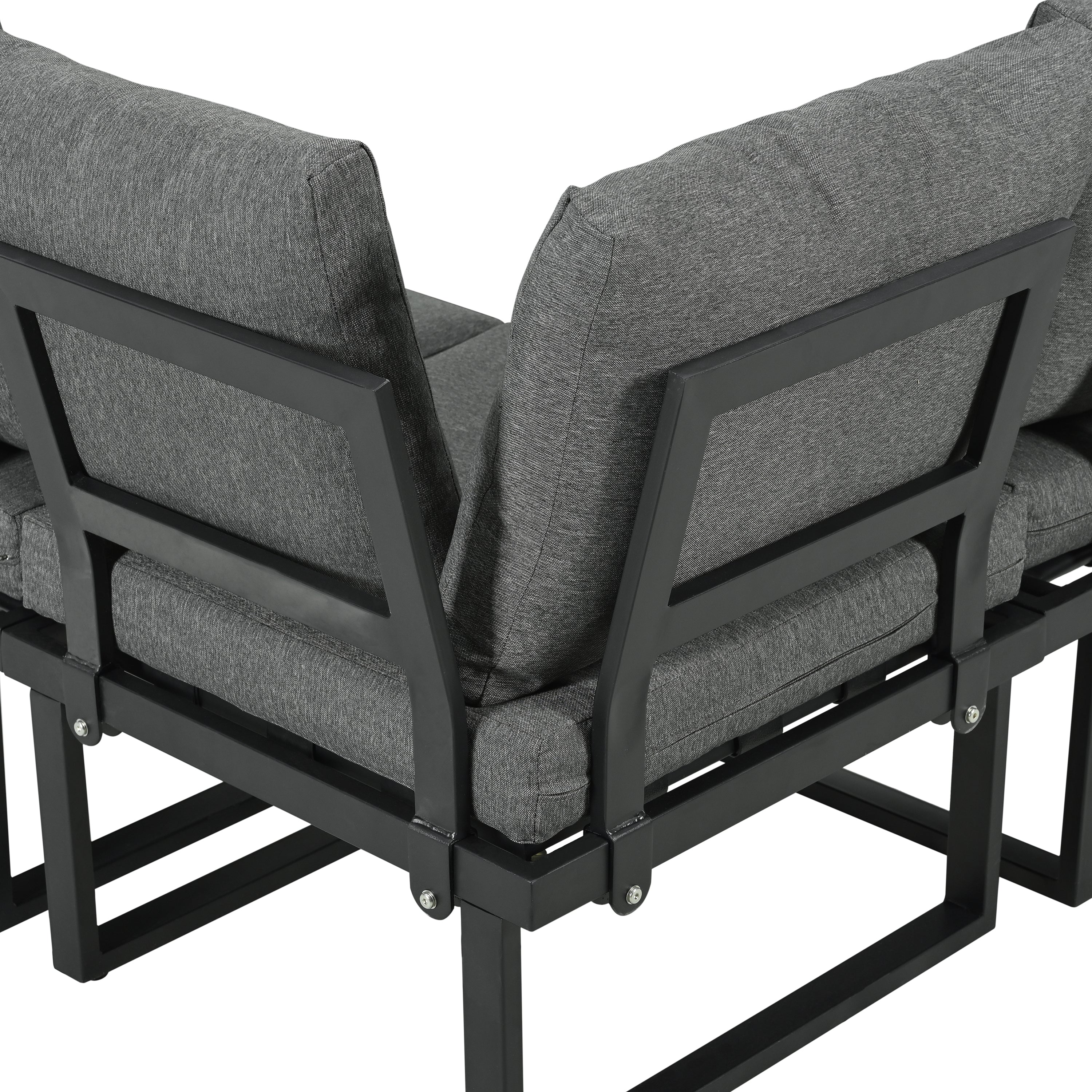 Lune – Salon de Jardin d'Angle Modulable 5 Places avec Table Effet Bois