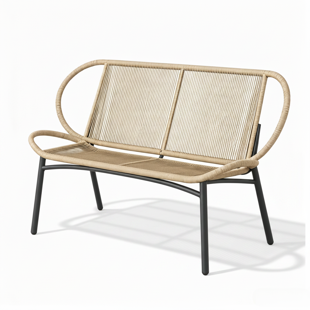 Liora – 2-Persoons Tuinbank in Gevlochten Touw & Metaal – Eigentijdse Outdoor Stijl